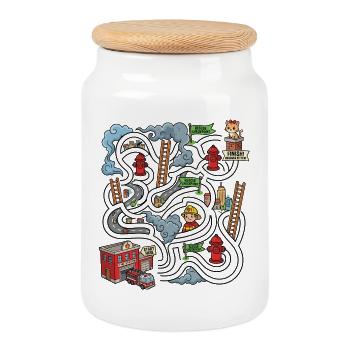 Rescue Maze Fire Scene - Cookie Jar with Wooden Lid - white - Front