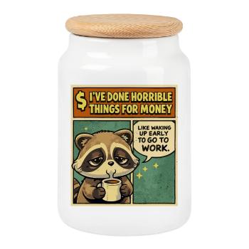 Humour Travail Raton Laveur | Cadeau Drôle Café - Boîte à biscuits avec couvercle en bois - blanc - Devant