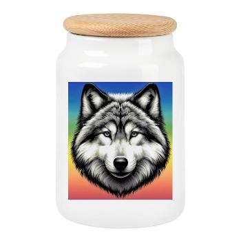 Wolf - Keksdose mit Holzdeckel - Weiß - Vorne