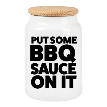 Put Some BBQ Sauce On It Grilling T-Shirt - Cookie Jar with Wooden Lid - white - Front