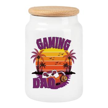 The Gaming DAD - Gamer Papa - Cookie Jar with Wooden Lid - white - Front