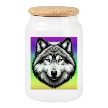 Wolf - Keksdose mit Holzdeckel - Weiß - Vorne