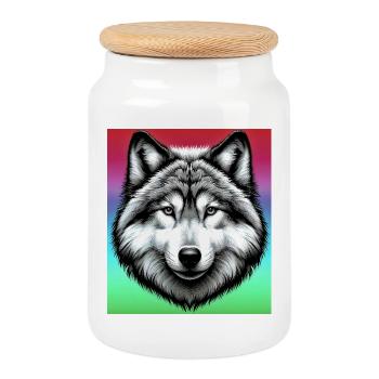 Wolf - Keksdose mit Holzdeckel - Weiß - Vorne