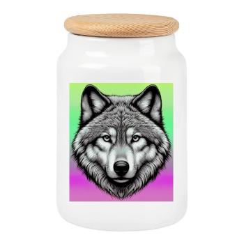 Wolf - Keksdose mit Holzdeckel - Weiß - Vorne