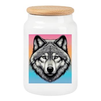 Wolf - Keksdose mit Holzdeckel - Weiß - Vorne