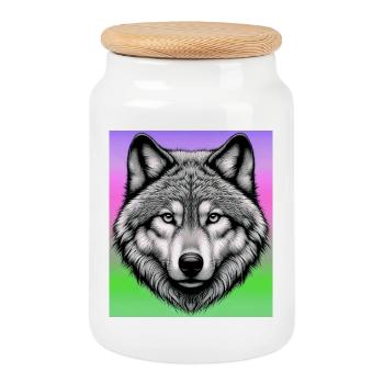 Wolf - Keksdose mit Holzdeckel - Weiß - Vorne
