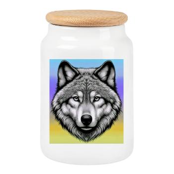 Wolf - Keksdose mit Holzdeckel - Weiß - Vorne