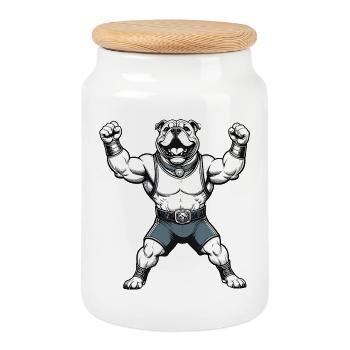 Lutteur Fighting Bulldog - Boîte à biscuits avec couvercle en bois - blanc - Devant