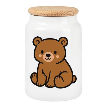 Cuddly bear - Cookie Jar with Wooden Lid - white - Front