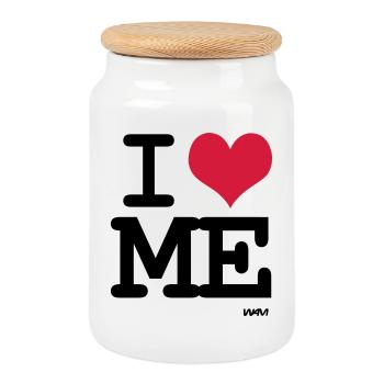 I love me - couleur personnalisable - Boîte à biscuits avec couvercle en bois - blanc - Devant