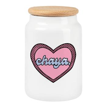Chaya Herz Pop-Art Pink - Keksdose mit Holzdeckel - Weiß - Vorne