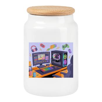 Bureau de jeu rétro néon RGB - Boîte à biscuits avec couvercle en bois - blanc - Devant