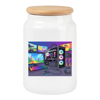 Colorful RGB Gaming Setup - Cookie Jar with Wooden Lid - white - Front