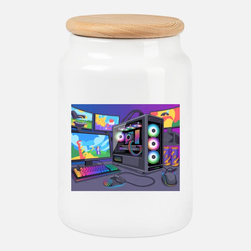 Farbenfrohes RGB-Gaming-Setup - Keksdose mit Holzdeckel - Weiß