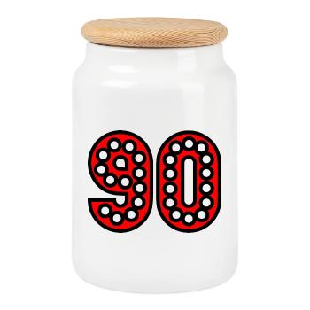 90. 90 ANS. 90e ANNIVERSAIRE. ANNIVERSAIRE 90 ANS. - Boîte à biscuits avec couvercle en bois - blanc - Devant
