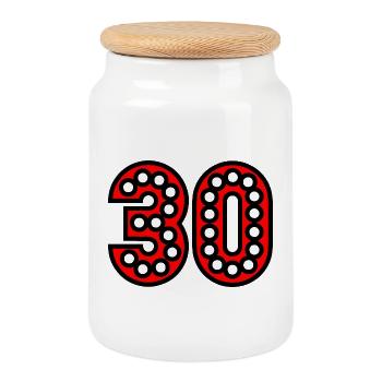 Chiffre 30 en perles rouges - Boîte à biscuits avec couvercle en bois - blanc - Devant