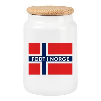 Norwegian flag – Born in Norway - Cookie Jar with Wooden Lid - white - Front