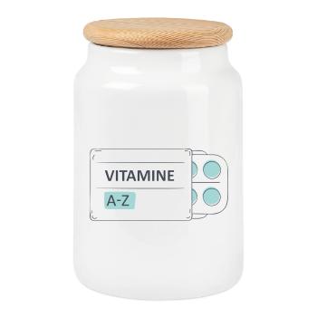 Medikamente Pillen Tabletten Packung - Keksdose mit Holzdeckel - Weiß - Vorne