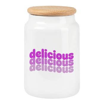Delicious Typo Gradient Pattern - Cookie Jar with Wooden Lid - white - Front