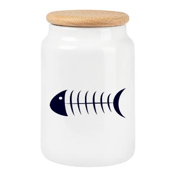 poisson - Boîte à biscuits avec couvercle en bois - blanc - Devant
