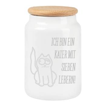 Kater mit 7 Lebern - Keksdose mit Holzdeckel - Weiß - Vorne