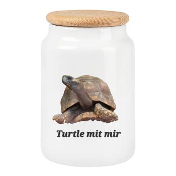 Turtle mit mir - Keksdose mit Holzdeckel - Weiß - Vorne