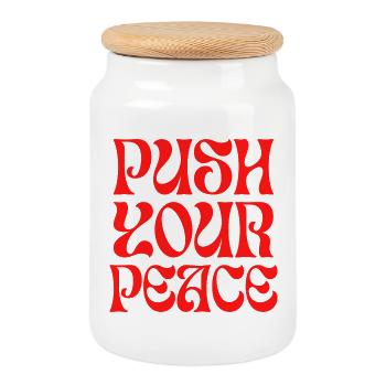 Push Your Peace Peacezeichen Frieden - Cookie Jar with Wooden Lid - white - Front