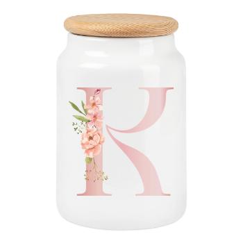 Pastell-R-Blumenmonogramm - Keksdose mit Holzdeckel - Weiß - Vorne