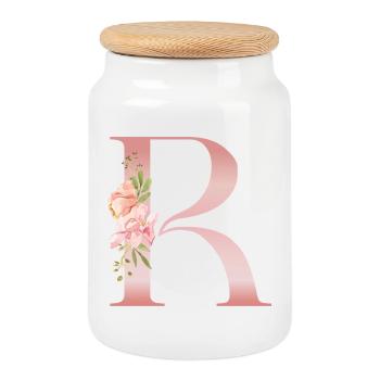 B Floral Gradient - Floral art letter - Cookie Jar with Wooden Lid - white - Front