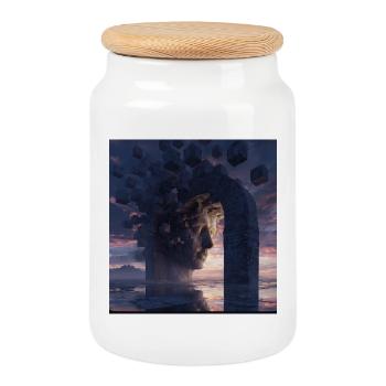 Visage dans le portail de l’arcade - Boîte à biscuits avec couvercle en bois - blanc - Devant