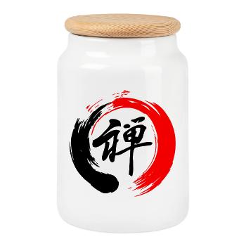 Zen enso zen cercle rouge et noir - Boîte à biscuits avec couvercle en bois - blanc - Devant