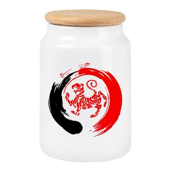 Shotokan tiger in zen sign - Cookie Jar with Wooden Lid - white - Front