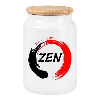 Zen geschrieben in enso zen Kreis rot und schwarz - Keksdose mit Holzdeckel - Weiß - Vorne