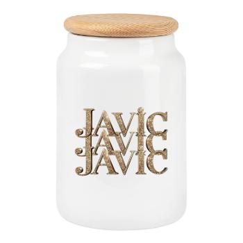Javic Gold Glitter Monogram - Keksdose mit Holzdeckel - Weiß - Vorne