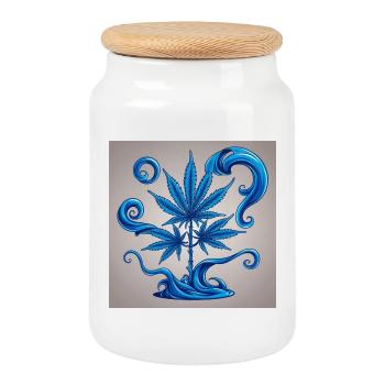 Blue hemp tree with water design - Cookie Jar with Wooden Lid - white - Front