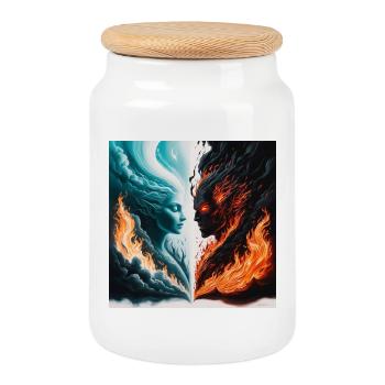 Dualer Feuer- und Wassergeist - Boîte à biscuits avec couvercle en bois - blanc - Devant