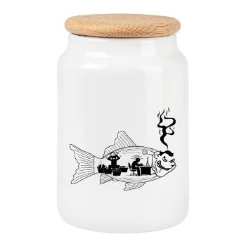 the fish stinks from the head - Cookie Jar with Wooden Lid - white - Front