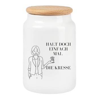 Halt doch die Kresse Illustration  - Keksdose mit Holzdeckel - Weiß - Vorne