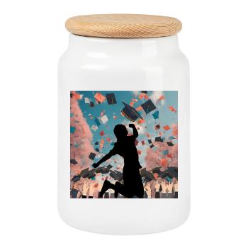 Graduates - finally graduation leap of joy - Cookie Jar with Wooden Lid - white - Front