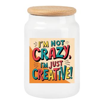 I'm not crazy, I'm just creative - Cookie Jar with Wooden Lid - white - Front