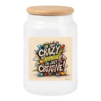 I'm not crazy, I'm just creative - Cookie Jar with Wooden Lid - white - Front