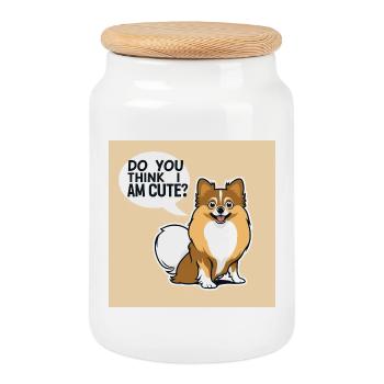 Funny Pomeranian Dog - Do You Think I Am Cute? - Cookie Jar with Wooden Lid - white - Front