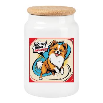 Funny Pomeranian Dog - Do You Think I Am Cute? - Cookie Jar with Wooden Lid - white - Front