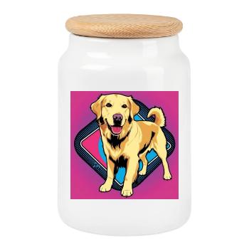 Comic Dog - Golden Retriever - Keksdose mit Holzdeckel - Weiß - Vorne