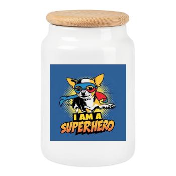 Chien Chihuahua « Je suis un super-héros » - Boîte à biscuits avec couvercle en bois - blanc - Devant