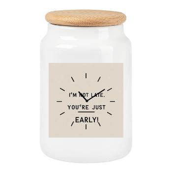 I'm not too late - you're just too early - Cookie Jar with Wooden Lid - white - Front