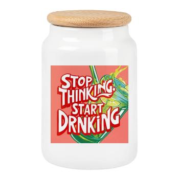 Stop Thinking Start Drinking - Keksdose mit Holzdeckel - Weiß - Vorne