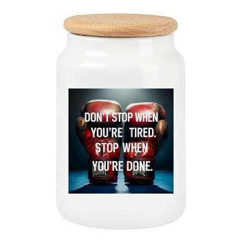 Perseverance quote on boxing gloves - Cookie Jar with Wooden Lid - white - Front