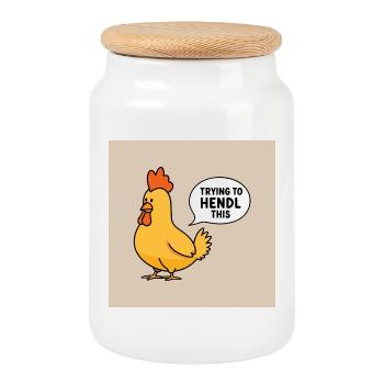 Huhn "Trying to hendl this" - Keksdose mit Holzdeckel - Weiß - Vorne