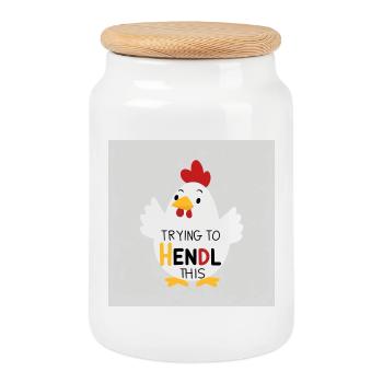 Drôle de poulet « Trying to hendl this » - Boîte à biscuits avec couvercle en bois - blanc - Devant